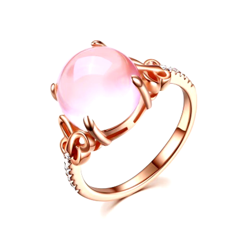 Pink Stone Cubic Zirconia Rose Gold Color Ross Quartz Pink Crystal Opal Ring Butterfly Jewelry for Women Wedding Party Gift