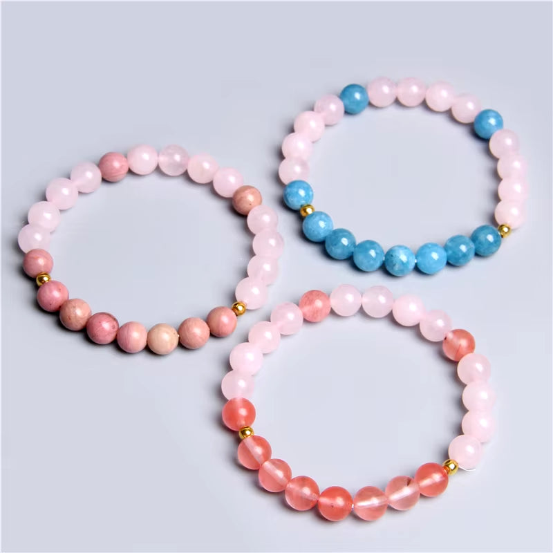 Women Girl Rose Pink Crystal Beads Bracelet for Ladies Natural Pink Rhodochrosite Rhodonite Stone Beads Bracelet Jewelry Gifts