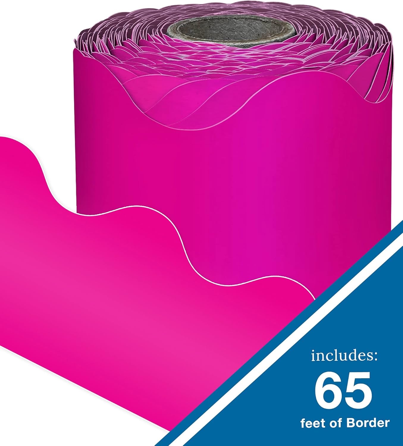 Carson Dellosa 65 Feet Hot Pink Bulletin Board Borders, Neon Pink Scalloped Border Trim, Rolled Classroom Borders for Bulletin Board, White Board, Cork Board, Locker, Valentine'S Day, Classroom Décor