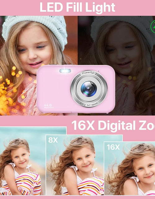 Load image into Gallery viewer, Digital Camera 1080P Kids Camera 16X Digital Zoom Portable Small Camera Point and Shoot Camera Mini Digital Camera for Teens Kids Seniors with 32GB Card(Pink)
