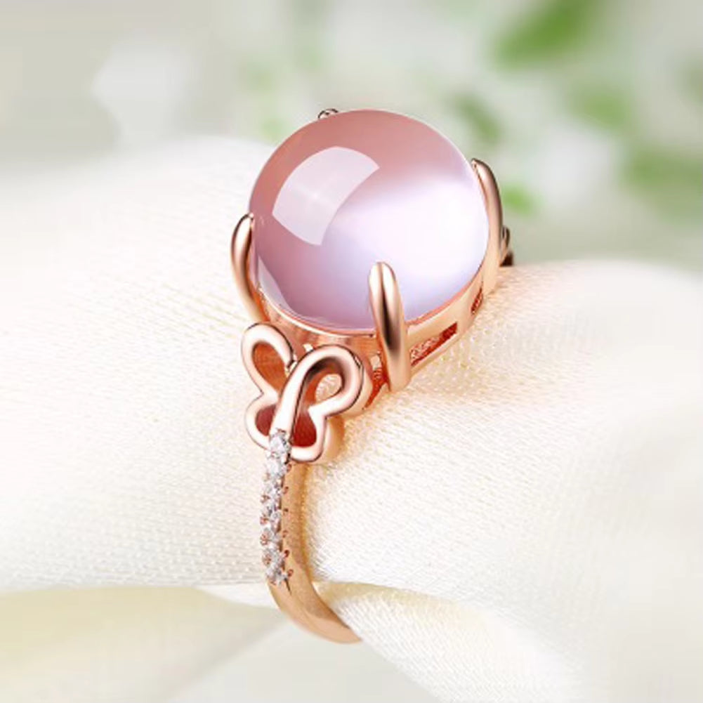 Pink Stone Cubic Zirconia Rose Gold Color Ross Quartz Pink Crystal Opal Ring Butterfly Jewelry for Women Wedding Party Gift