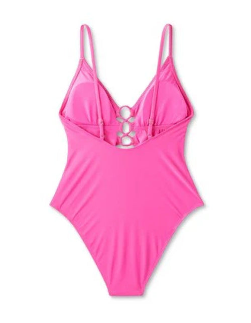 Load image into Gallery viewer, Shade &amp; Shore Women&#39;S Pink Lace-Up One-Piece Swimsuit
