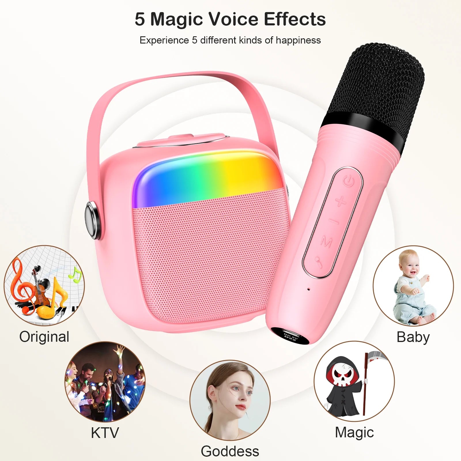 Mini Karaoke Machine for Kids, Kids Bluetooth Speaker with 2 Microphones, Home Party Karaoke System with RGB Light, Mini Boombox for Birthday & Christmas Gifts, D22-T