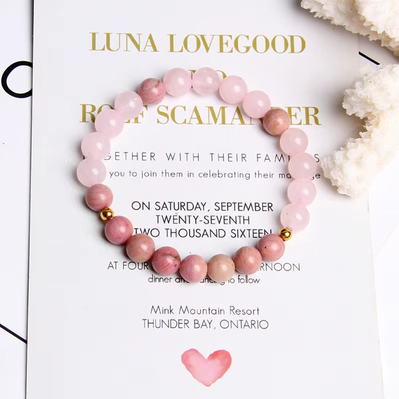 Women Girl Rose Pink Crystal Beads Bracelet for Ladies Natural Pink Rhodochrosite Rhodonite Stone Beads Bracelet Jewelry Gifts