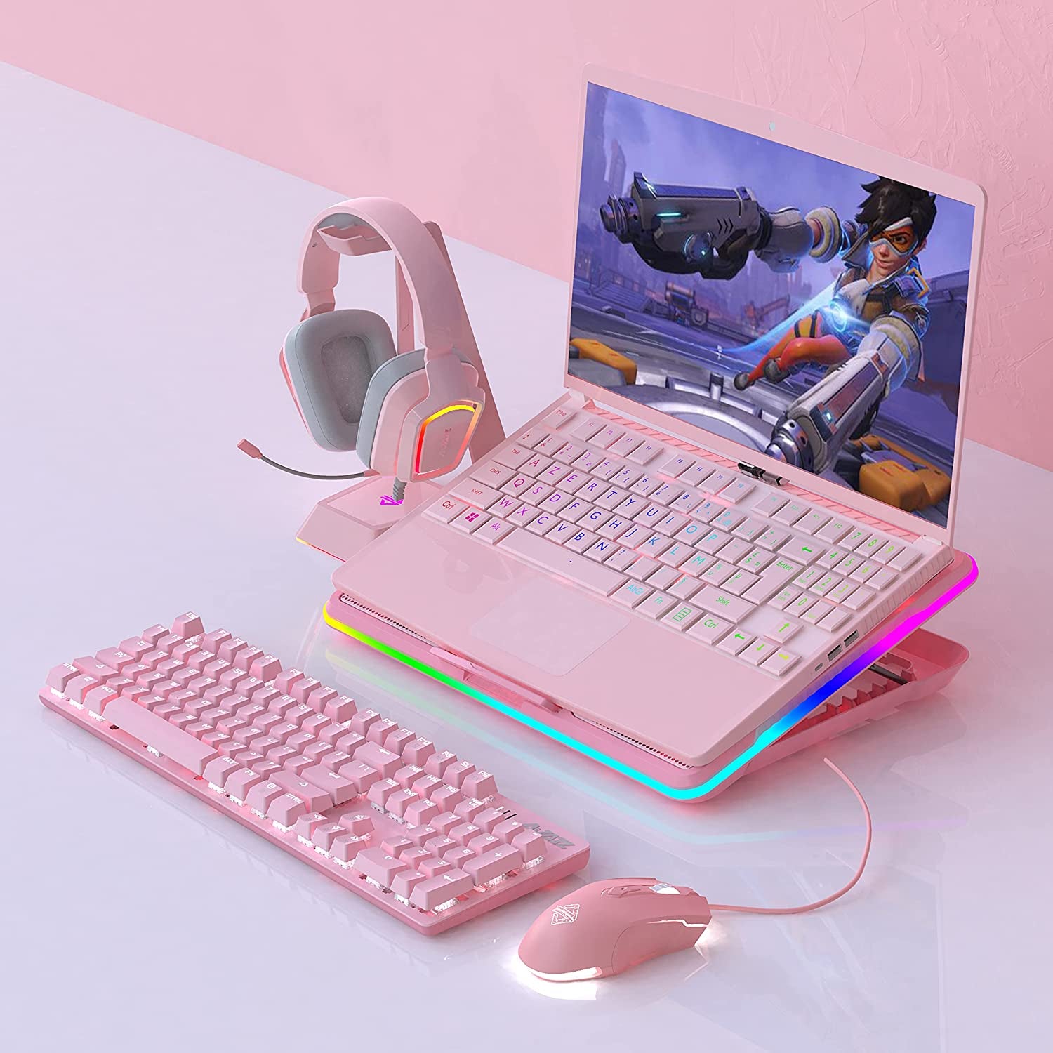 AJ52 RGB Wired Gaming Mouse, 7 Programmable Buttons, Computer Mice with RGB Lighting, 200-4800 DPI Adjustable, for Pc/Laptop (Pink)