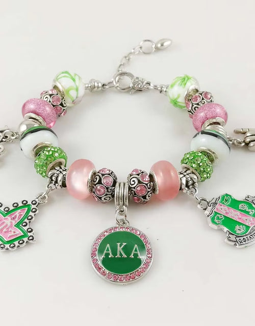 Load image into Gallery viewer, Greek Pink and Green European Style Bead Charm Bracelet

