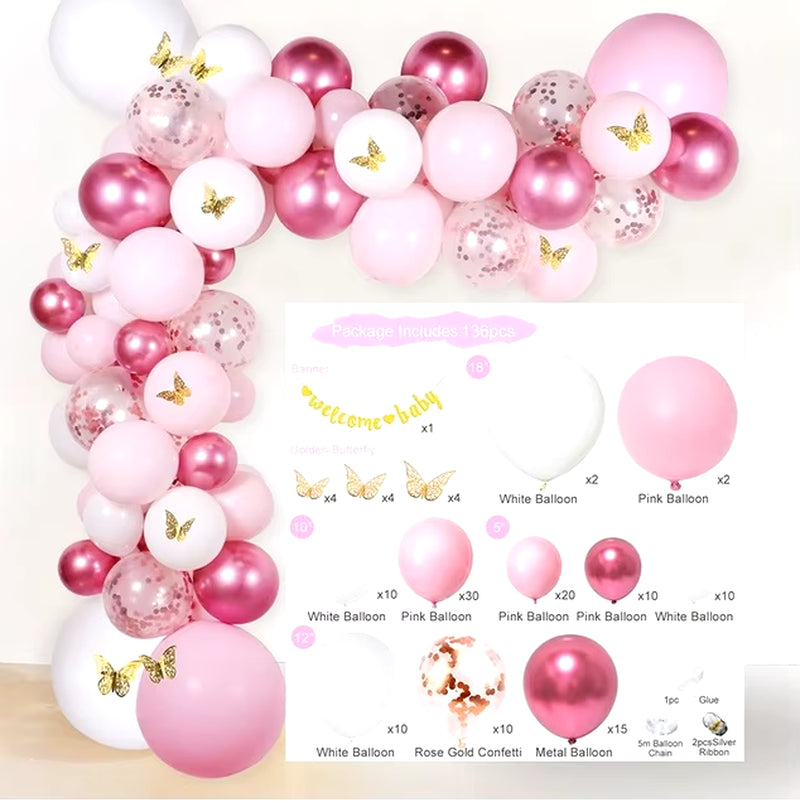 Pink Balloon Garland Arch Kit Wedding Birthday Party Decoration Baby Shower Girl Confetti Latex Pink Balloon Birthday Decor