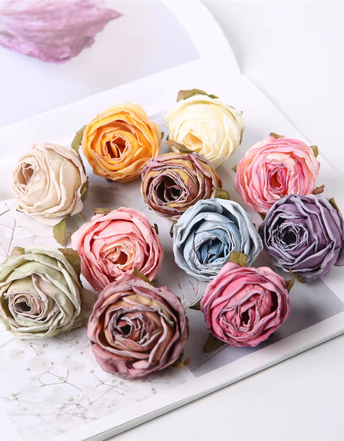 Load image into Gallery viewer, 5PCS Artificial Silk Rose Flowers Head Burnt Edge Rose Fake Flower DIY Wedding Decorations Home Crafts Scrapbook Accessories
