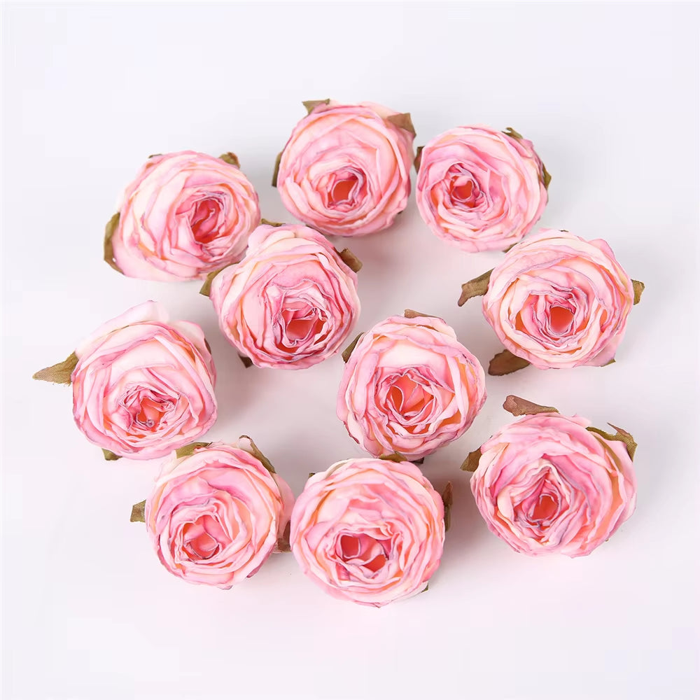 5PCS Artificial Silk Rose Flowers Head Burnt Edge Rose Fake Flower DIY Wedding Decorations Home Crafts Scrapbook Accessories