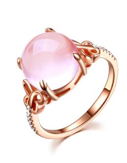 Load image into Gallery viewer, Pink Stone Cubic Zirconia Rose Gold Color Ross Quartz Pink Crystal Opal Ring Butterfly Jewelry for Women Wedding Party Gift
