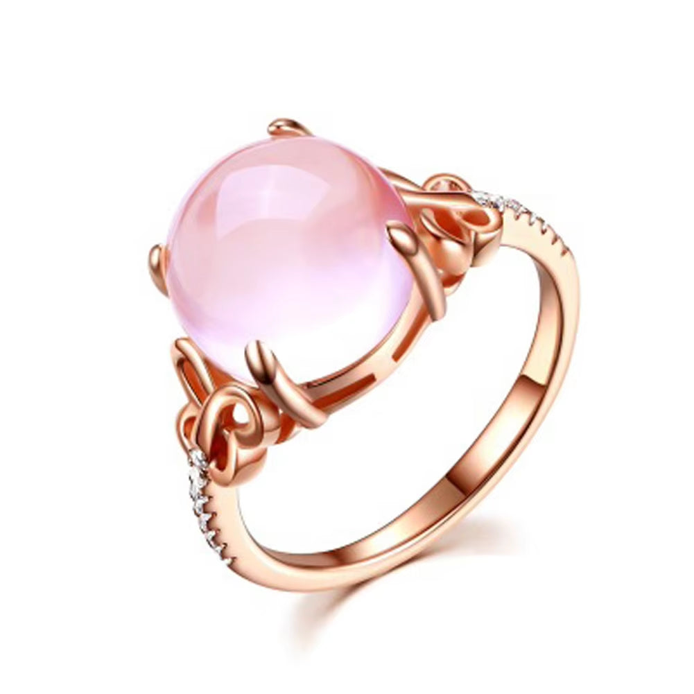 Pink Stone Cubic Zirconia Rose Gold Color Ross Quartz Pink Crystal Opal Ring Butterfly Jewelry for Women Wedding Party Gift