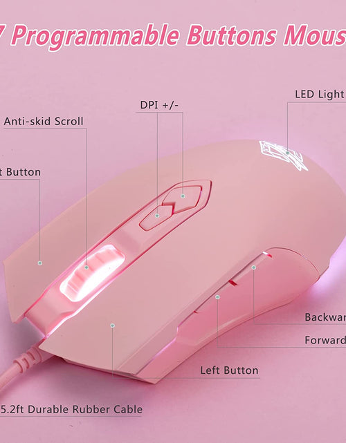 Load image into Gallery viewer, AJ52 RGB Wired Gaming Mouse, 7 Programmable Buttons, Computer Mice with RGB Lighting, 200-4800 DPI Adjustable, for Pc/Laptop (Pink)
