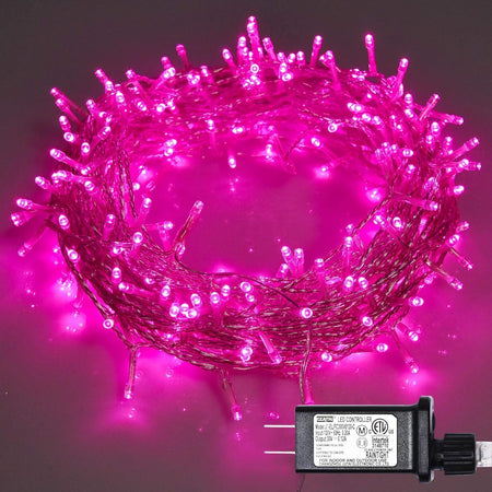 100 Led Pink String Lights Outdoor Waterproof Valentines Day Decorations, 33 Ft Pink Led String Lights for Bedroom, 8 Modes Plug in Fairy Lights for Outside, Pink Room Decor