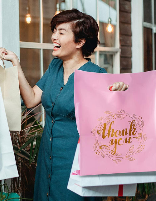 Load image into Gallery viewer, 100 Pieces 12X15 Thank You Merchandise Bags Party Gift Bags Candy Bags for Boutique, Retail, Gift Bags, Clothes, Party Favors (Pink/Gold)
