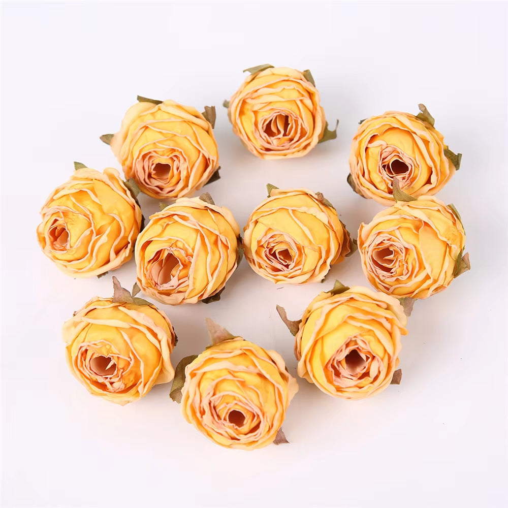 5PCS Artificial Silk Rose Flowers Head Burnt Edge Rose Fake Flower DIY Wedding Decorations Home Crafts Scrapbook Accessories