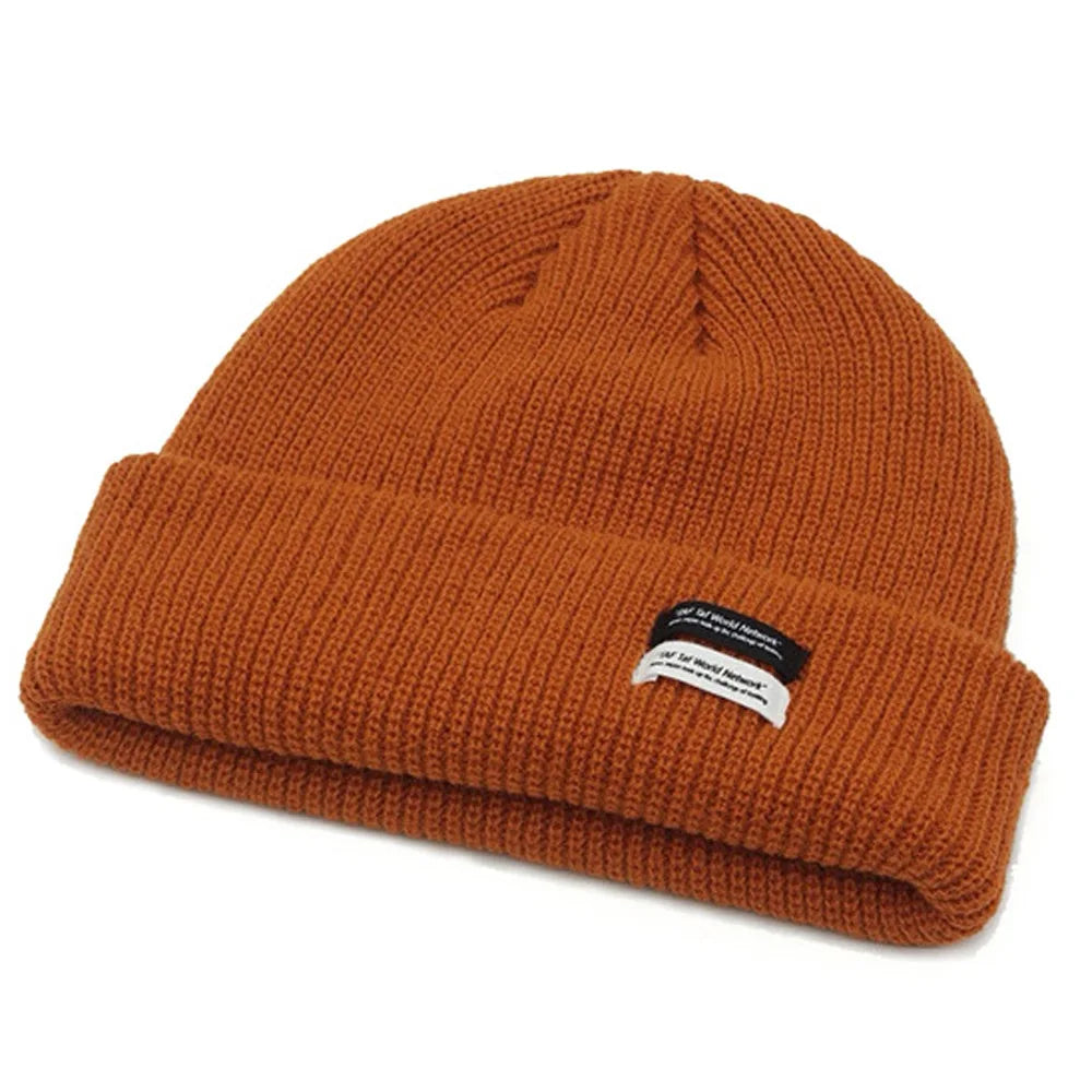 Autumn Winter Men'S Ribbed Knit Skull Cap Women Beanie Cuff Hat with Tag Toque Dark Grey Orange White Black Blue-Green Pink