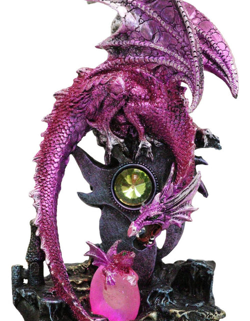 Load image into Gallery viewer, Pink Metallic Dragon Guarding Hatchling Drake Emerging from Acrylic LED Egg

