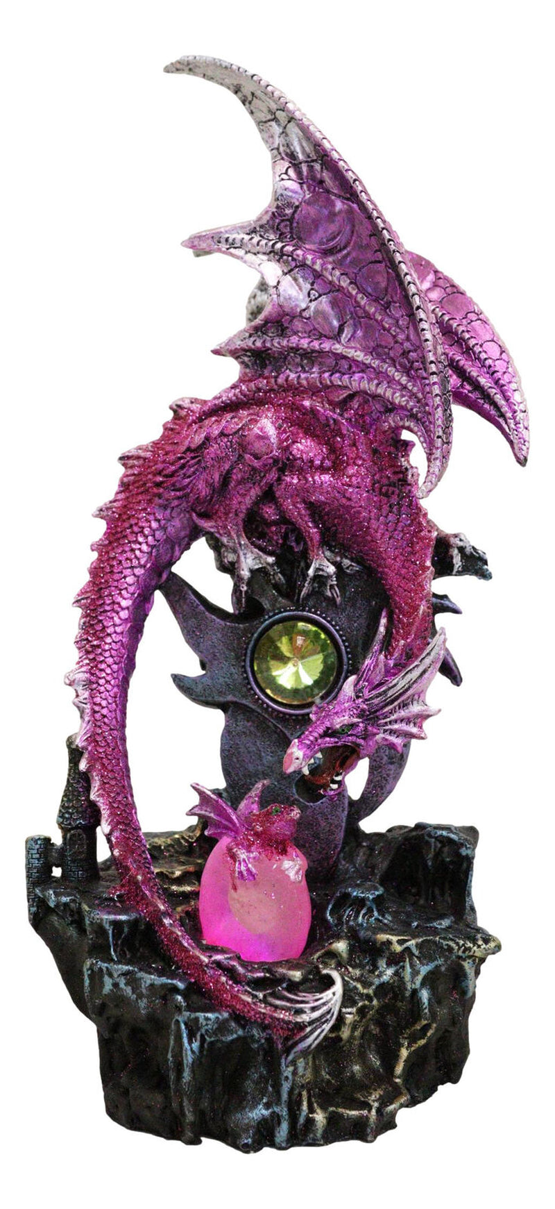 Pink Metallic Dragon Guarding Hatchling Drake Emerging from Acrylic LED Egg