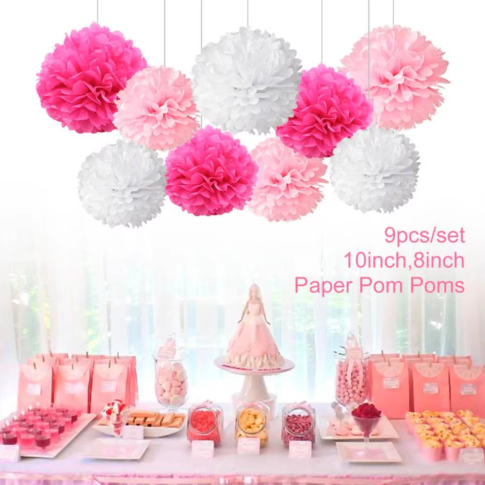 9Pcs/Set Tissue Paper Pompoms Happy Birthday Decoration Paper Pom Poms Balls Flowers Home Decor for Wedding Party Supplies