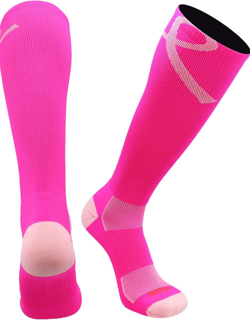 Load image into Gallery viewer, Pink Ribbon Breast Cancer Awareness Socks for Softball Baseball Football for Boys Girls Youth and Adult over the Calf
