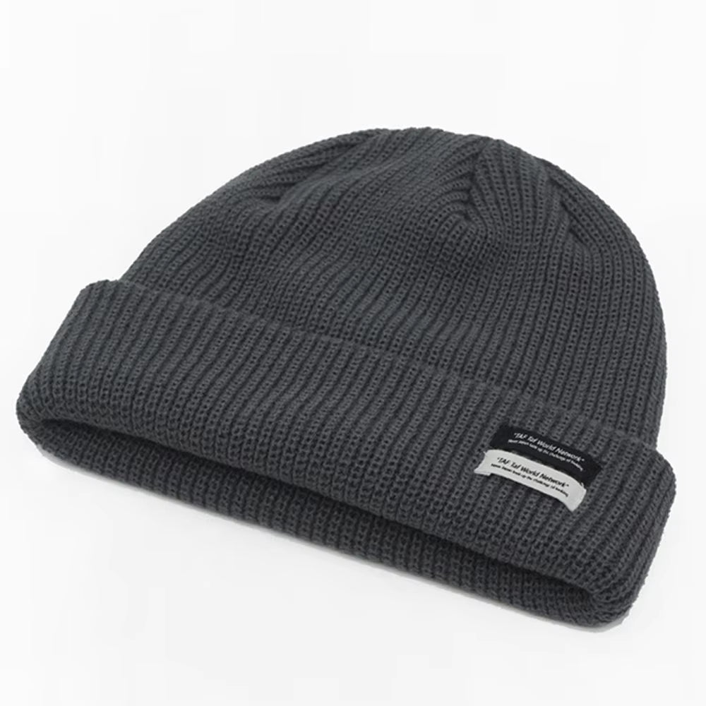 Autumn Winter Men'S Ribbed Knit Skull Cap Women Beanie Cuff Hat with Tag Toque Dark Grey Orange White Black Blue-Green Pink
