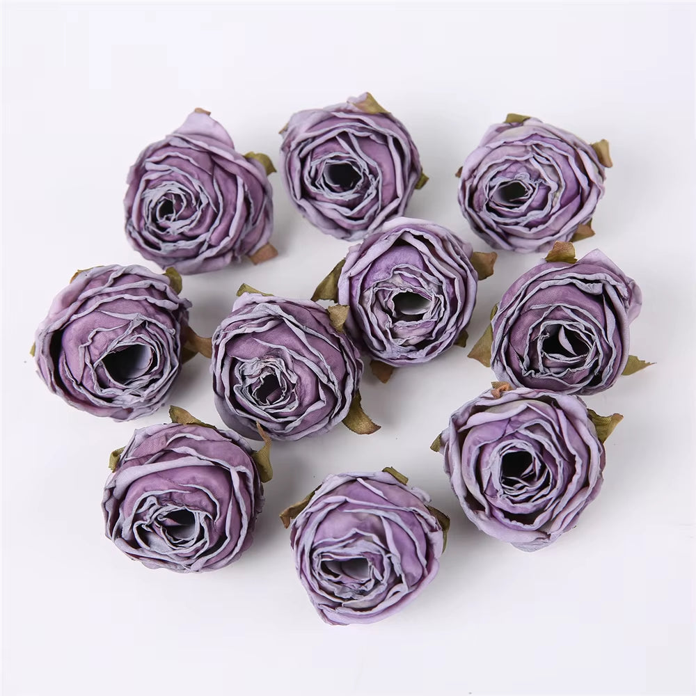 5PCS Artificial Silk Rose Flowers Head Burnt Edge Rose Fake Flower DIY Wedding Decorations Home Crafts Scrapbook Accessories