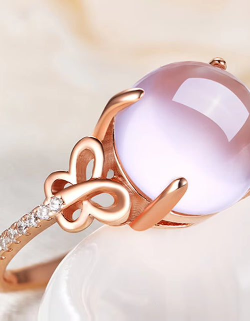 Load image into Gallery viewer, Pink Stone Cubic Zirconia Rose Gold Color Ross Quartz Pink Crystal Opal Ring Butterfly Jewelry for Women Wedding Party Gift
