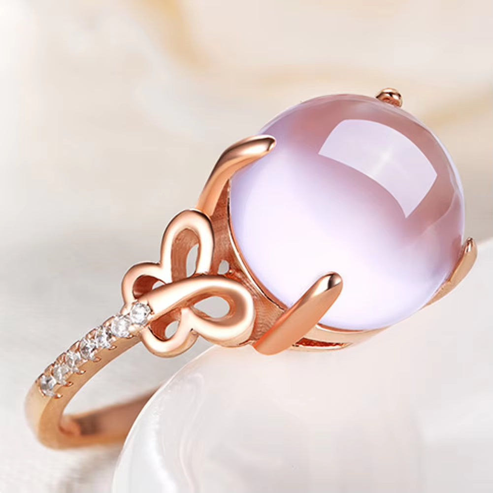 Pink Stone Cubic Zirconia Rose Gold Color Ross Quartz Pink Crystal Opal Ring Butterfly Jewelry for Women Wedding Party Gift