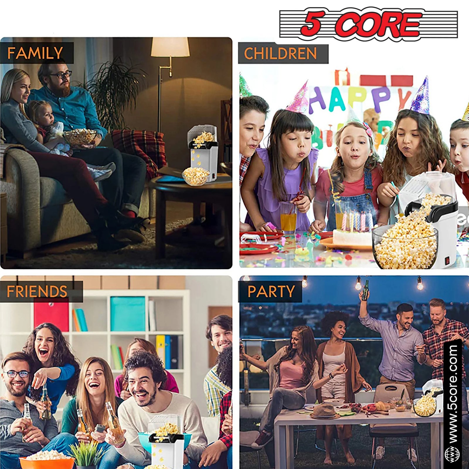 5Core Hot Air Popcorn Machine, 16 Cup, Electric Oil-Free Pop Corn Kernel Popper Bpa-Free Food Safe Pink