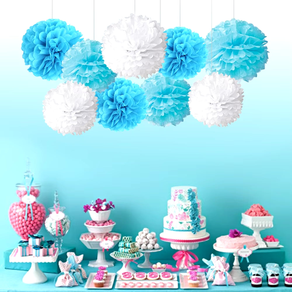 9Pcs/Set Tissue Paper Pompoms Happy Birthday Decoration Paper Pom Poms Balls Flowers Home Decor for Wedding Party Supplies