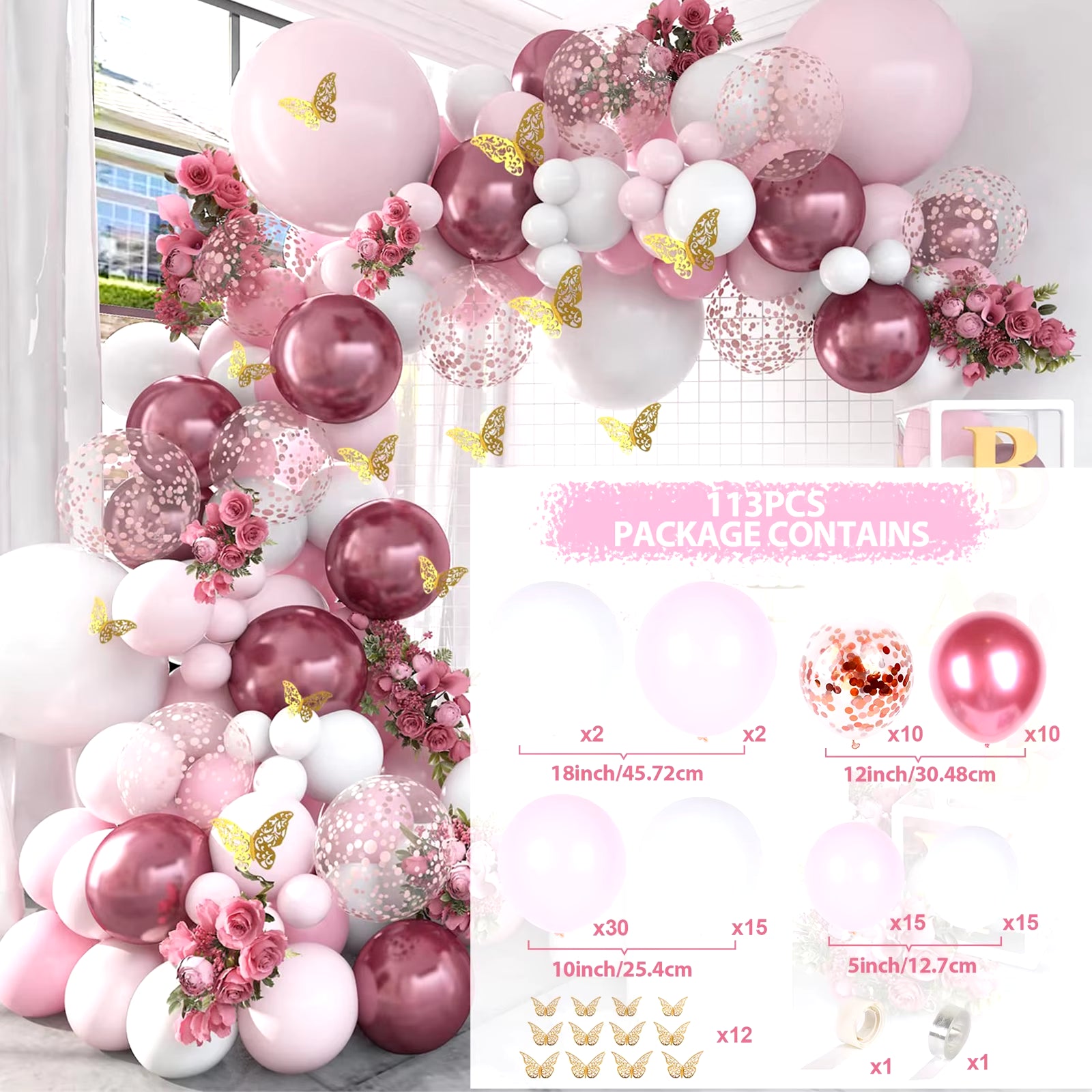 Pink Balloon Garland Arch Kit Wedding Birthday Party Decoration Baby Shower Girl Confetti Latex Pink Balloon Birthday Decor