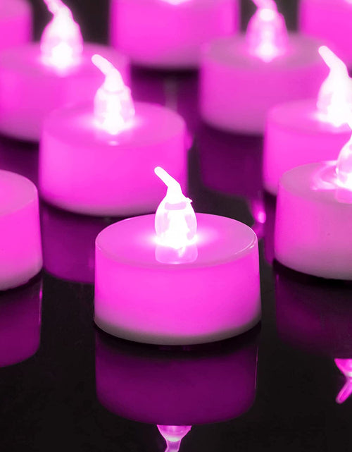 Load image into Gallery viewer, 24 Pack LED Tea Lights Candles – Steady Pink Flameless Tealight Candle – Long Lasting Battery Operated Fake Candles – Decoration for Wedding, Halloween and Christmas (Pink - 24Pcs)
