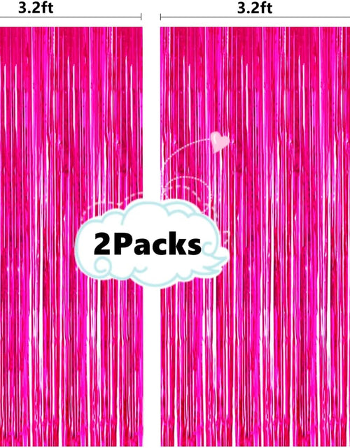 Load image into Gallery viewer, 2 Pcs 3.2Ft X 8.2Ft Shiny Hot Pink Metallic Tinsel Foil Fringe Curtains Photo Booth Backdrop for Birthday Wedding Holiday Celebration Bachelorette Party Decorations (Hot Pink)
