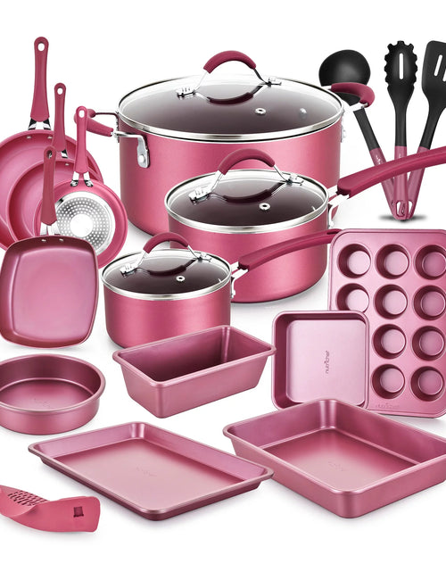 Load image into Gallery viewer, Nonstick Cooking Cookware Pots &amp; Pans, 20 Pieces, Marron Pink
