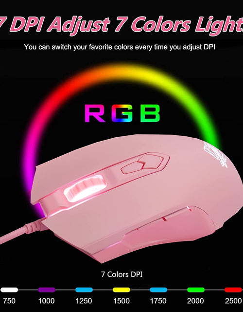 Load image into Gallery viewer, AJ52 RGB Wired Gaming Mouse, 7 Programmable Buttons, Computer Mice with RGB Lighting, 200-4800 DPI Adjustable, for Pc/Laptop (Pink)
