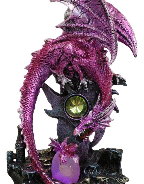 Load image into Gallery viewer, Pink Metallic Dragon Guarding Hatchling Drake Emerging from Acrylic LED Egg
