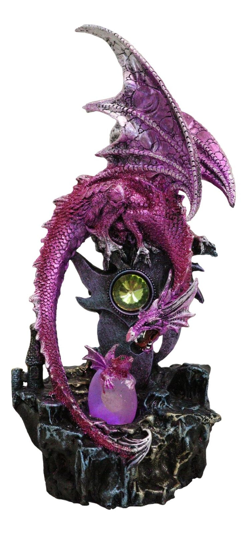 Pink Metallic Dragon Guarding Hatchling Drake Emerging from Acrylic LED Egg