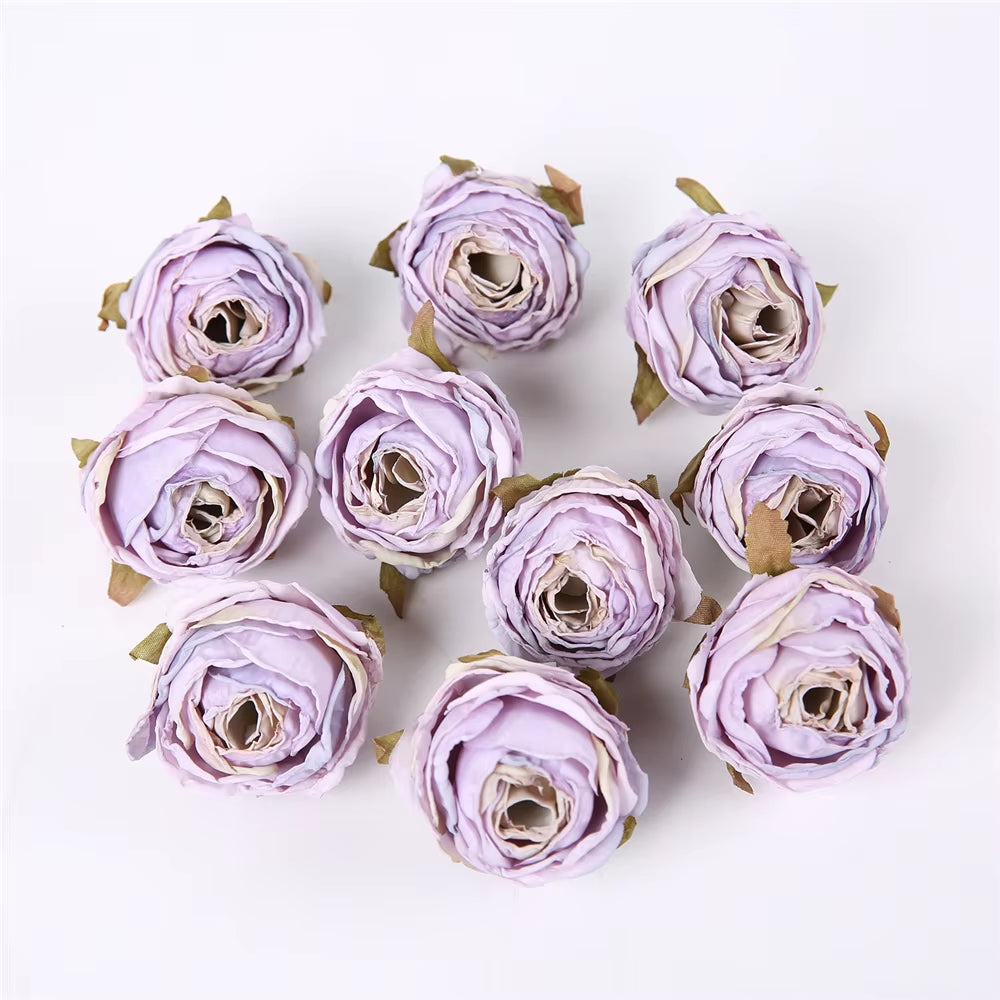 5PCS Artificial Silk Rose Flowers Head Burnt Edge Rose Fake Flower DIY Wedding Decorations Home Crafts Scrapbook Accessories