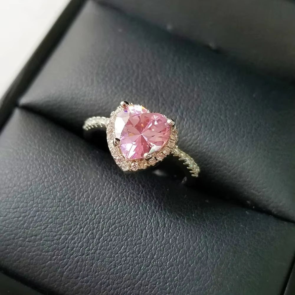 Pink Silver Color Cute Ring Finger Anel Aneis CZ Flower Ring for Women Jewelry Pure Wedding Engagement R1707-Pink