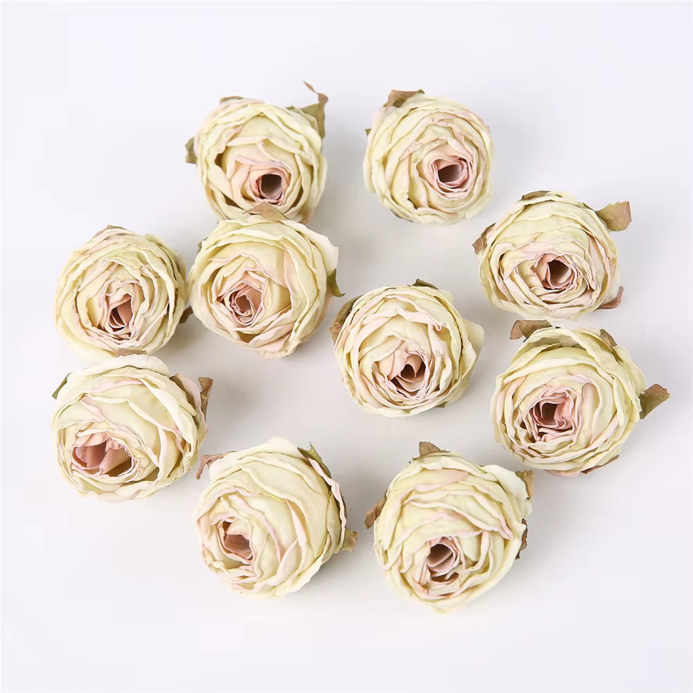 5PCS Artificial Silk Rose Flowers Head Burnt Edge Rose Fake Flower DIY Wedding Decorations Home Crafts Scrapbook Accessories