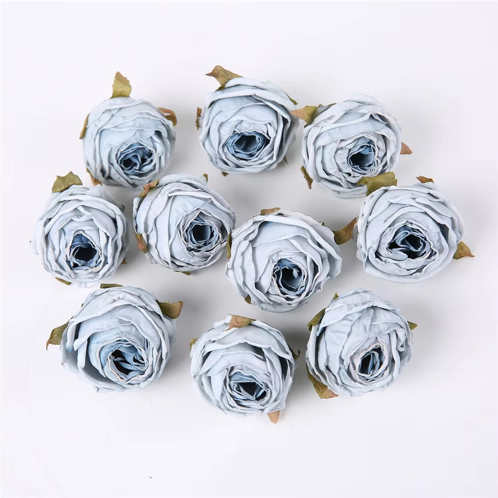 5PCS Artificial Silk Rose Flowers Head Burnt Edge Rose Fake Flower DIY Wedding Decorations Home Crafts Scrapbook Accessories