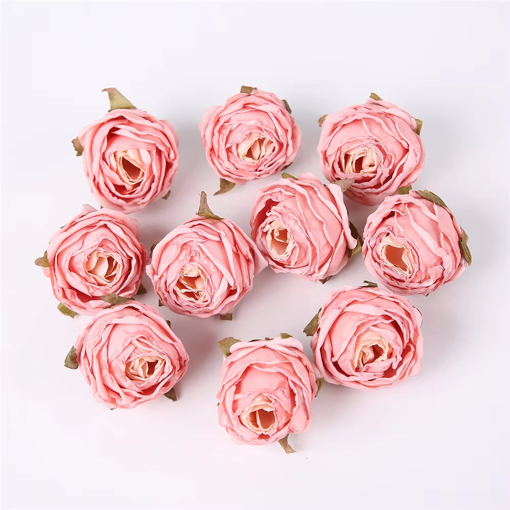 5PCS Artificial Silk Rose Flowers Head Burnt Edge Rose Fake Flower DIY Wedding Decorations Home Crafts Scrapbook Accessories