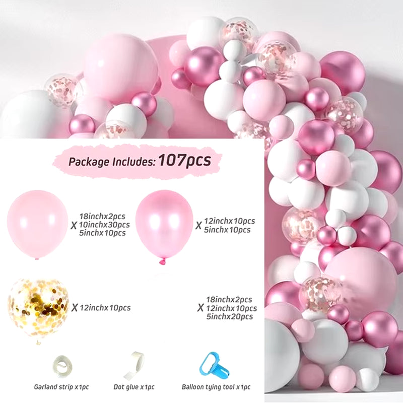 Pink Balloon Garland Arch Kit Wedding Birthday Party Decoration Baby Shower Girl Confetti Latex Pink Balloon Birthday Decor