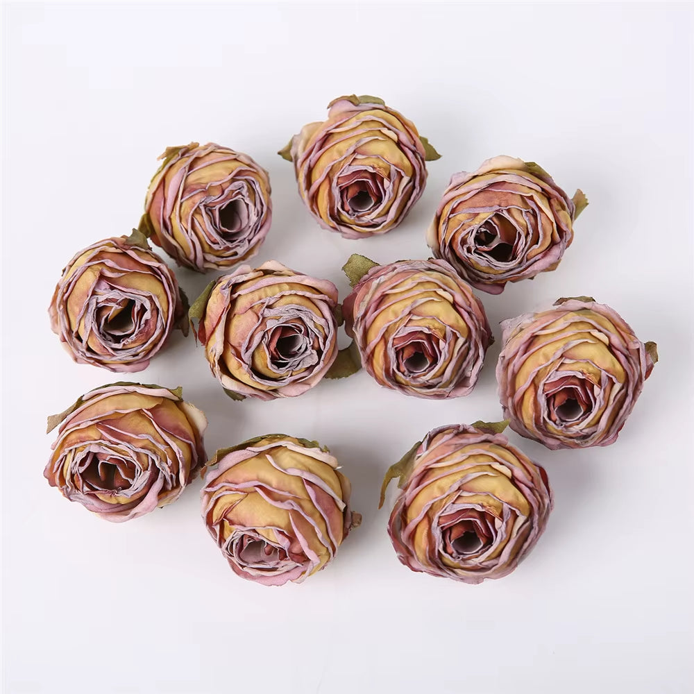 5PCS Artificial Silk Rose Flowers Head Burnt Edge Rose Fake Flower DIY Wedding Decorations Home Crafts Scrapbook Accessories