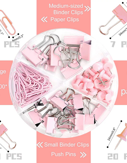 Load image into Gallery viewer, Pink Office Supplies, Desk Organizers and Accessories Office Supplies with Staple Remover, Stapler, Tape Dispenser, Staples, Clips, Scissor and Tabs
