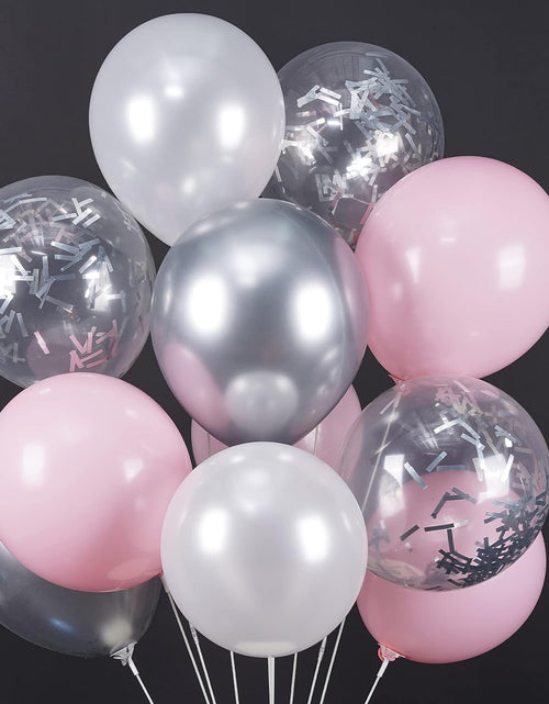 Load image into Gallery viewer, Pink Balloons Set, 60 Pcs Pink and White Balloons, Silver Metallic Balloons, Silver Confetti Balloons, Party Balloons, Latex Balloons, Birthday Party Decorations, Pink Party Decorations
