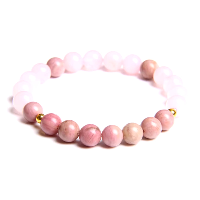 Women Girl Rose Pink Crystal Beads Bracelet for Ladies Natural Pink Rhodochrosite Rhodonite Stone Beads Bracelet Jewelry Gifts