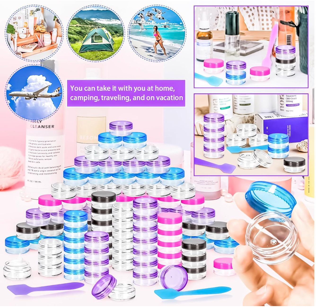 100-Piece 5G Cosmetic Sample Jars - Empty Small Containers for Makeup, Lip Balm