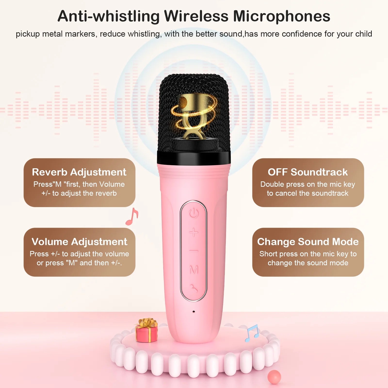 Mini Karaoke Machine for Kids, Kids Bluetooth Speaker with 2 Microphones, Home Party Karaoke System with RGB Light, Mini Boombox for Birthday & Christmas Gifts, D22-T