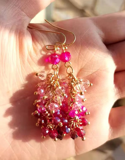 Load image into Gallery viewer, Pink Topaz Earrings Ruby Cluster Earrings Pink Tourmaline Earrings
